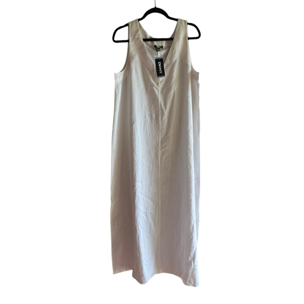 NWT  DKNY Maxi Linen Blend  White Sleeveless Dress. Size XS and S